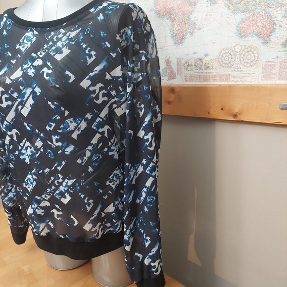 Mossimo Oversize Sheer Geometric Pattern Long Sleeve Women's Medium - Picture 3 of 9